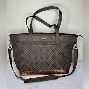 Lug Avion Quilted Nylon Tote Bag Brown Glitter Base Carry-On Travel Work Gym Bag